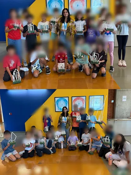 The pure joy and pride on the faces of these young creators says it all. In our sustainable art workshop, they built incredible structures using only waste materials, learning that imagination is the only tool you truly need.