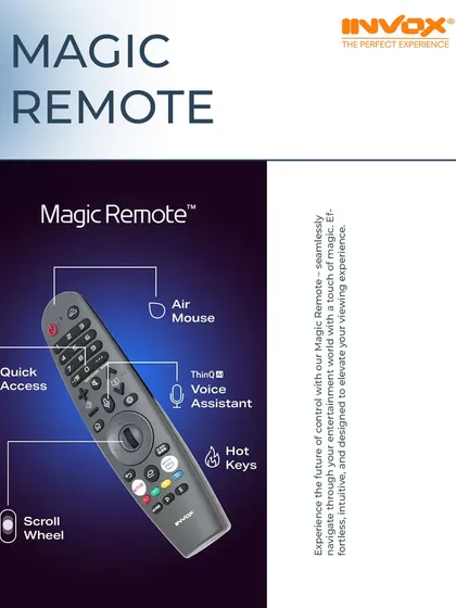 The Magic Remote that comes with my WebOS TVs makes navigation effortless. It features an air mouse, a scroll wheel for easy browsing, a voice assistant, and hotkeys for quick access to your favorite apps.