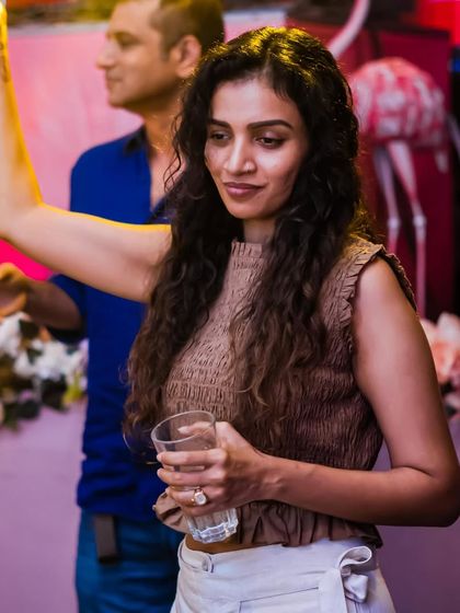 A candid moment of a guest dancing. I play a crowd-pleasing mix that gets everyone in the mood to move.