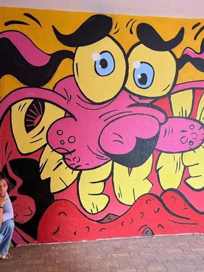 Bringing bold, graphic energy to the streets for a graffiti battle. This is my style in its rawest form: vibrant colors, big characters, and an attitude that can't be ignored. I bring this same energy to murals for brands, festivals, and any space that wants to make a statement.