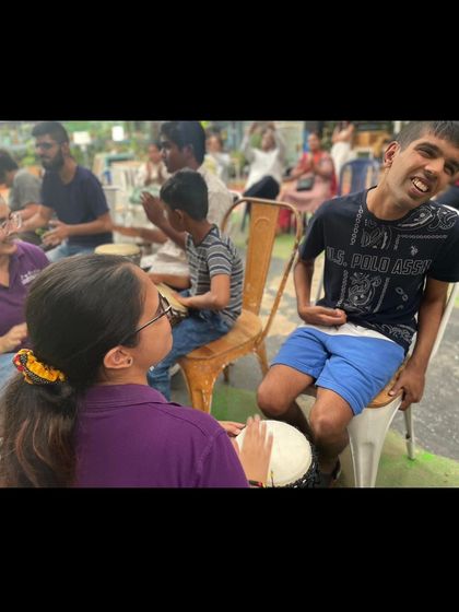 A joyful moment from our drum circle for children with diverse abilities. The session was designed to be a magical experience, transcending barriers and bringing smiles to every face.