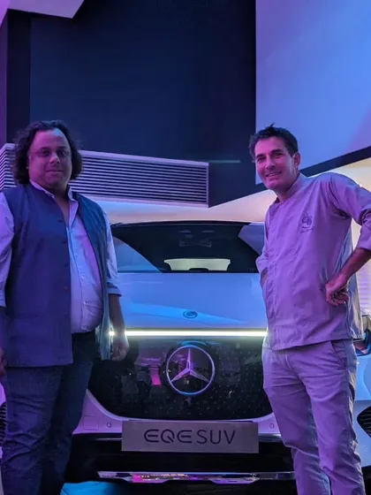 Chef Christophe with Nikhil from All Things Nice, our partner for wine pairings, at a luxury car launch dinner. We collaborate with the best to provide a complete gastronomic experience.