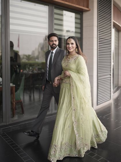 Walking into their future together. This action shot shows that her makeup stays perfect, no matter the movement.