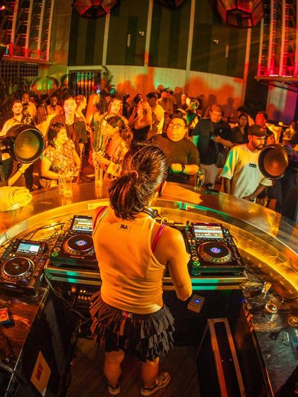 Another view from the unique circular DJ booth at Wet Deck. The venue and the crowd made for an unforgettable night.