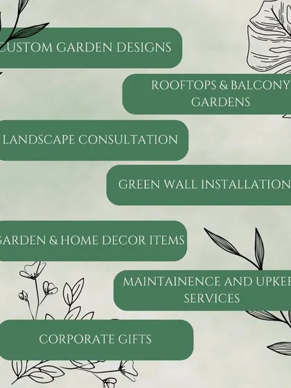Wondering what we can do for you? This graphic breaks down our core services. From custom designs for rooftops and balconies to ongoing maintenance and even green corporate gifting, we offer a complete solution to bring more zen into your life.