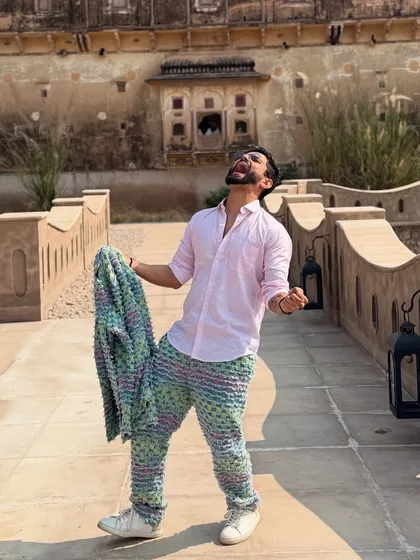 Feeling like SRK in this unique, textured co-ord set. A moment of pure Bollywood-style joy.