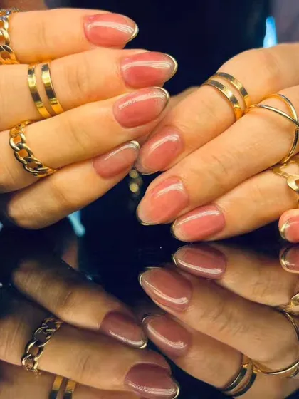 Another angle of the chic and subtle shimmery pink manicure.