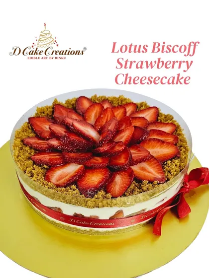 A decadent Lotus Biscoff and strawberry cheesecake. This dessert combines a crunchy Biscoff crust with creamy cheesecake and fresh, juicy strawberries.