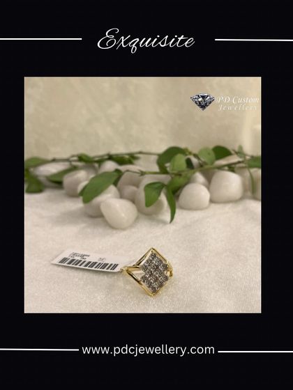 An exquisite 18kt hallmark gold and diamond ring with a distinct square head. The cluster of diamonds creates a powerful sparkle, making this a perfect cocktail or statement ring for any formal event.