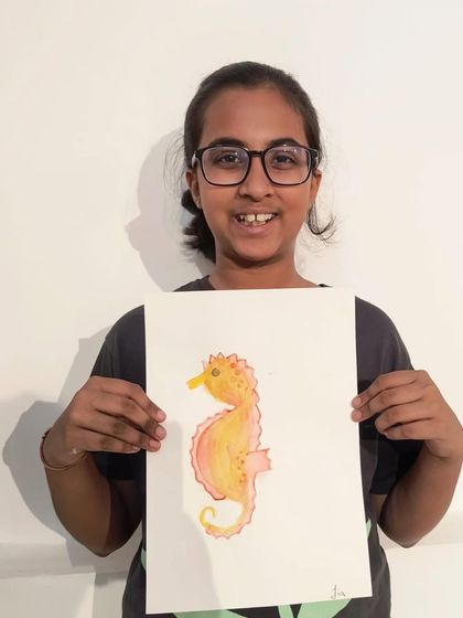 This artist's seahorse is clean and elegant, showing great control over the watercolor medium.