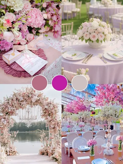 A soft and romantic pastel palette of pinks and lavenders. This is a classic choice for a fairytale wedding, creating a light, airy, and dreamy atmosphere.