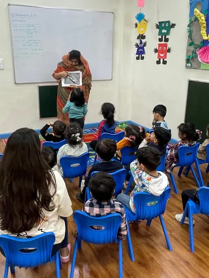 A storytelling session in progress for Gurpurab. We use visual aids and simple language to make the teachings and stories accessible and engaging for our young learners.