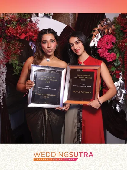 Two influencers proudly display their awards at the WeddingSutra gala. Our photo booth adds a touch of glamour and provides guests with a high-quality memento of their achievements.