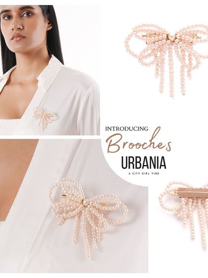 Introducing brooches to our Urbania collection. This versatile pearl bow brooch can be styled in so many ways.