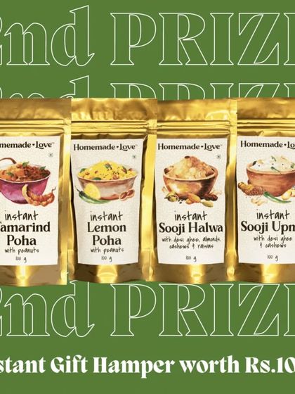 Another look at our Diwali giveaway prize. We believe in sharing happiness, and what better way than with a hamper full of our instant homemade treats.