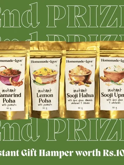 Another look at our Diwali giveaway prize. We believe in sharing happiness, and what better way than with a hamper full of our instant homemade treats.