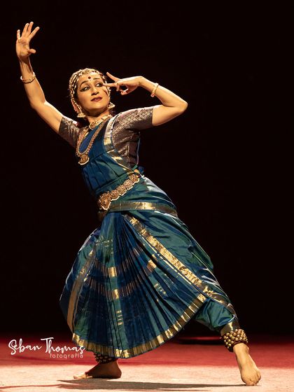 A full-body pose showing the distinct lines and angles of Kuchipudi. My performance at Nishagandhi was a celebration of this classical form in its full glory.