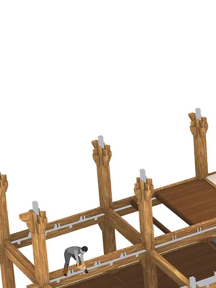 A close-up render of the column tops, showing how the structure is prepared to receive the next level. These details are critical for ensuring a seamless and strong vertical assembly.