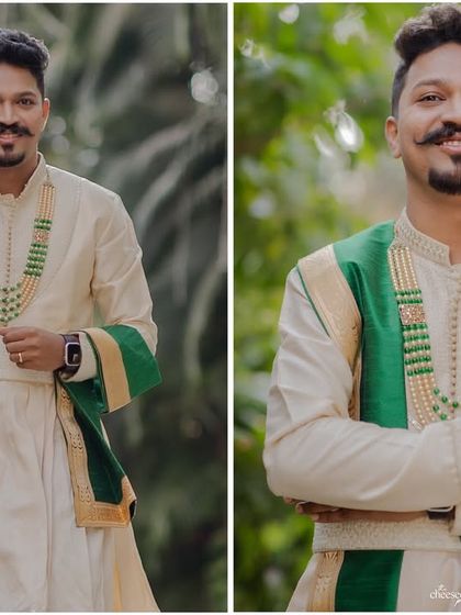 A collage of the groom, showing off his traditional Maharashtrian attire and his playful side.