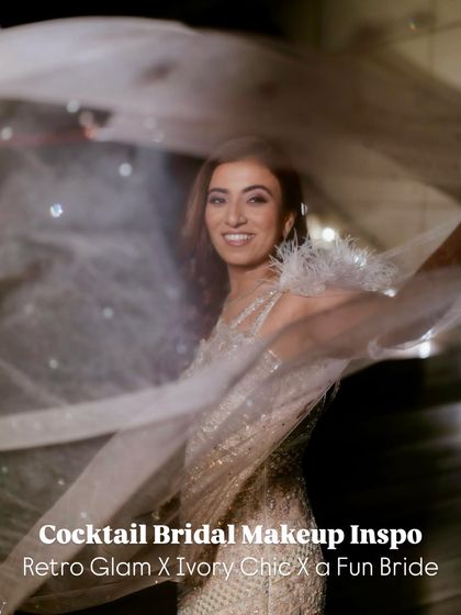 This bride is having fun with her cocktail look, and her makeup is designed to move with her. The soft shimmer and retro waves are perfect for a night of dancing.
