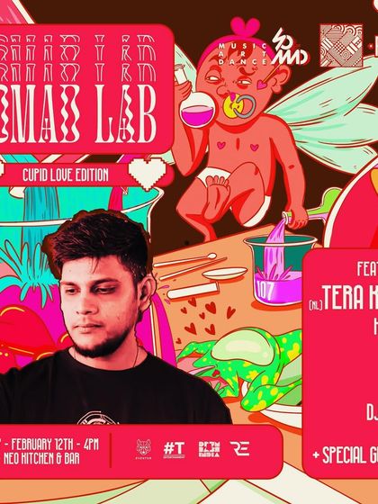 The creative flyer for the "SoMad Lab Cupid Love Edition" event, where I was part of a multi-DJ lineup.