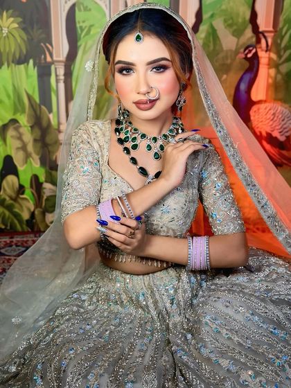 A full view of the bride, looking stunning in her modern attire.
