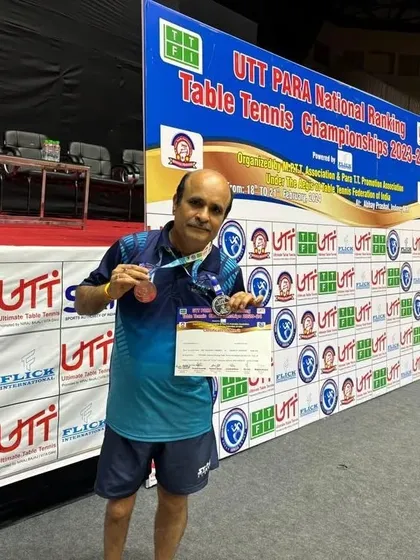 A triumphant moment for our para-athlete Gajanan Parmar, showcasing his silver and bronze medals at the 2nd PARA National Rankings in Indore.