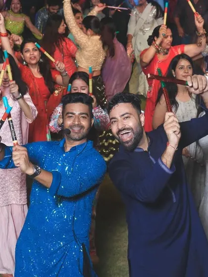 The RJs from Radio City join me on the dance floor during the 'City Dandiya Raas' in Karnal. The energy was infectious.