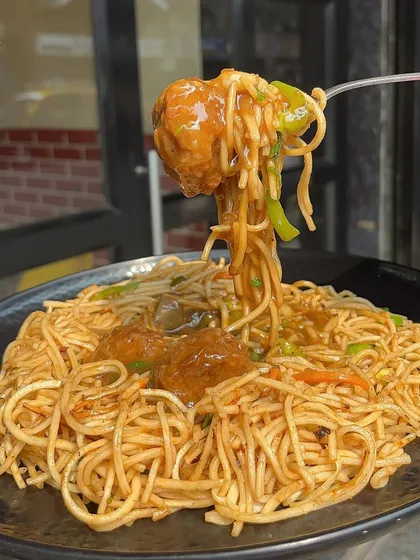 Another tempting bite of my Manchurian Noodles with Gravy. It's a hearty and satisfying dish that's perfect for a main course.