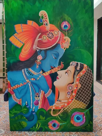 Looking for a one of a kind painting? Whether it's a grand mythological piece like this Radha Krishna, a pet portrait, or an abstract for your home, I can create something unique for you. Let's talk before my commission spots fill up.