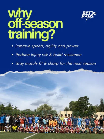 Why off-season training? This graphic explains the key benefits: improving speed and power, reducing injury risk, and staying match-fit so you can gain an edge while others are resting.