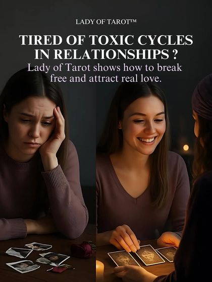 Are you tired of toxic cycles in relationships? This image illustrates the journey from sadness to clarity. I use tarot to help you break free from painful patterns and attract the real, healthy love you deserve.