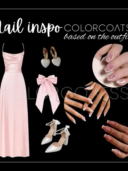 Need nail inspiration for your next event? This mood board pairs a beautiful pink dress with the perfect accessory: a set of my classic, clean press-on nails.