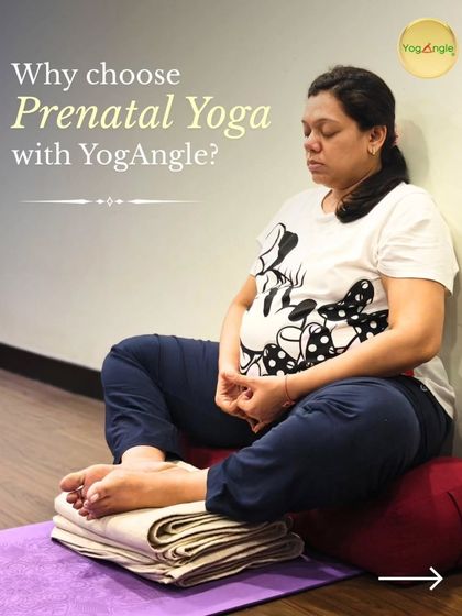 This image showcases a foundational seated pose for our prenatal classes. Using a bolster for height and blankets for foot support ensures proper pelvic alignment and comfort, allowing you to focus on your breath and meditation.