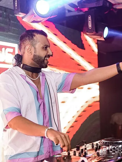 A close-up of me pointing at the crowd, engaging with them directly.