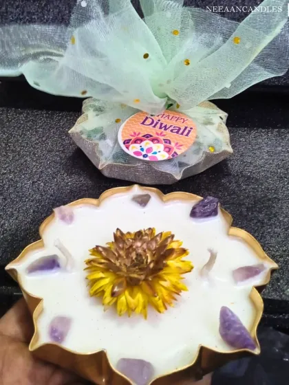 Lighting up hearts this Diwali with handcrafted candles filled with love, crystals, and positivity. This set includes a beautiful urli candle and a packaged gift candle.