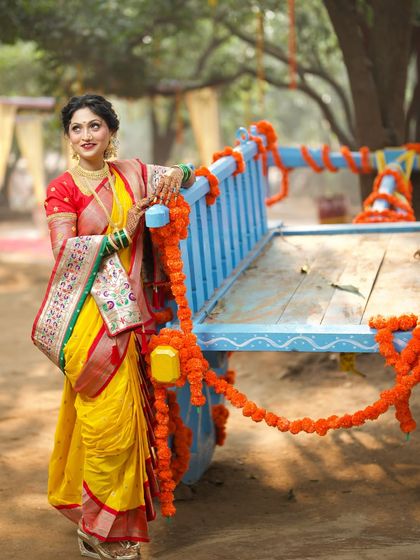 A fun, rustic-themed shot with a decorated bullock cart.
