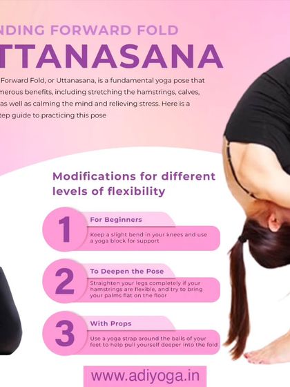 Uttanasana, or Standing Forward Fold, is a fundamental pose for stretching the hamstrings and calming the mind. This guide shows modifications for all flexibility levels.