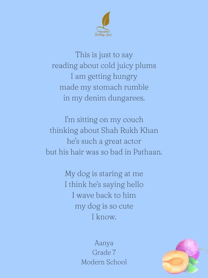 Writing doesn't always have to be serious. This wonderfully random and funny poem by a 7th-grade student is a celebration of letting your thoughts flow freely, capturing the delightful chaos of a creative mind.