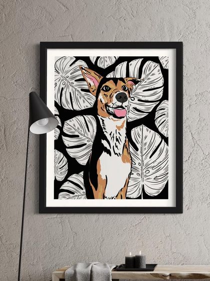 Here is a closer look at a framed print. The bold lines and monochrome background make the pet's personality pop.