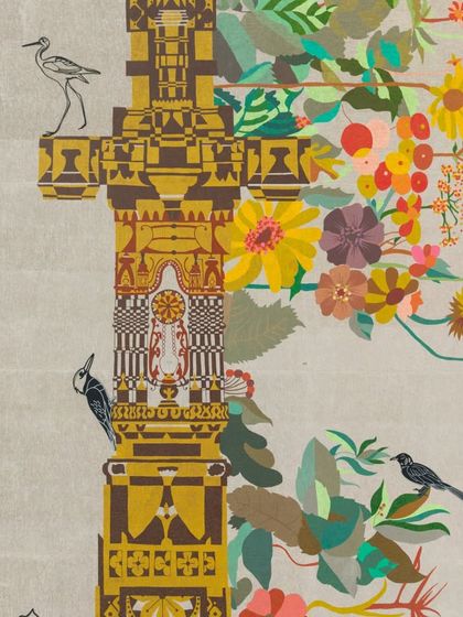 This section of the 'Tower of Harmony' highlights the fusion of heritage motifs and natural elements. The artwork is designed to be explored, with soft references to mythological creatures that encourage viewers to find their own stories within the forms.
