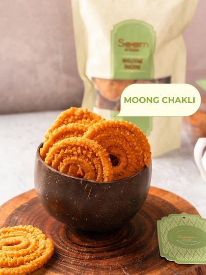Enjoy the classic taste of my Crispy Moong Chakli. This perfect spiral of moong dal and spices offers a satisfying crunch in every bite, ideal for tea-time.