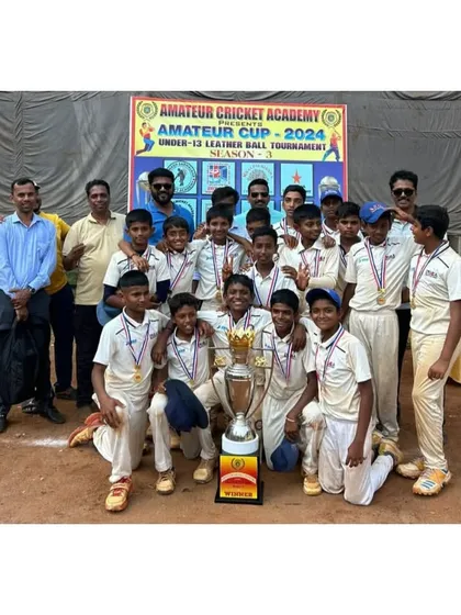 The winning moment. Our U-13 team celebrating their victory in the Amateur Cup after a nail-biting final.