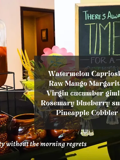 Our mocktail menu features refreshing options like Watermelon Caprioska, Raw Mango Margarita, and a Rosemary Blueberry Smash.