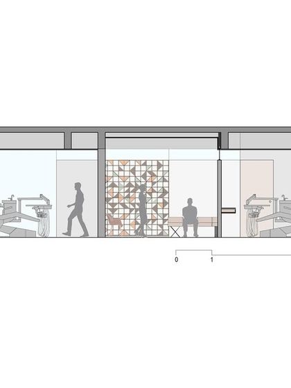 This is a sectional drawing of the dental clinic. It helps us plan the flow of the space, ensuring that there is a clear and logical separation between the patient areas and the treatment rooms.