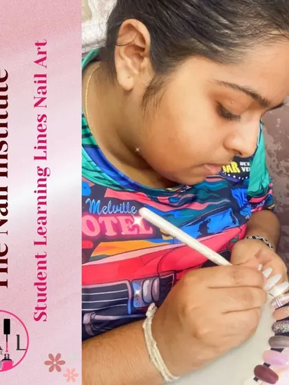 This student is practicing lines nail art, an essential technique for creating geometric and abstract designs.