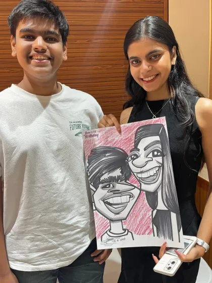 This young couple loved their caricature from the birthday party. It's a fun memento to remember the celebration.