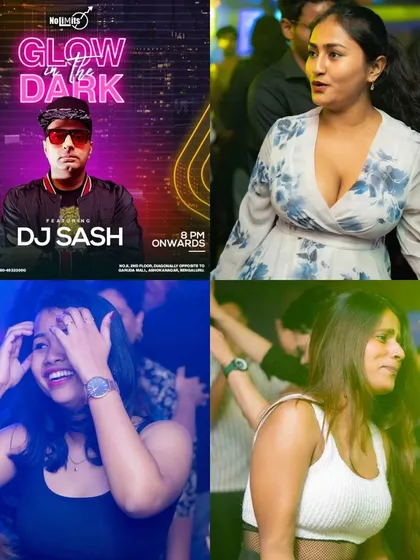 A 'Glow in the Dark' party collage. The visuals are key for these events, with neon and UV lights creating an amazing effect on the dance floor.