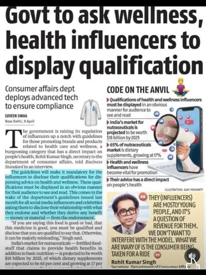 This article highlights new government guidelines requiring influencers to display their qualifications. As a qualified MD, I fully support this move toward transparency, as your skin and health deserve advice from a true medical expert, not just a popular personality.