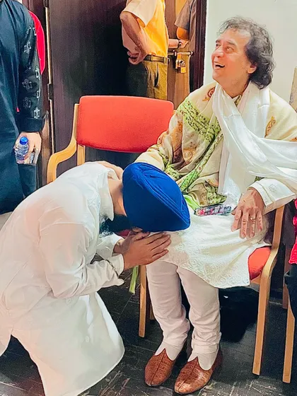 Seeking blessings from Ustad Zakir Hussain ji. To touch the feet of a master is to receive a lifetime of musical nourishment.